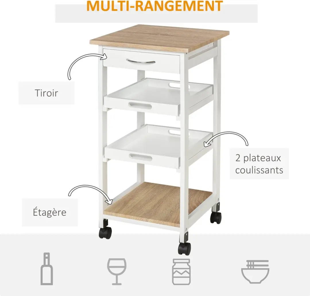 Homcom Keukentrolley 801-153WT - 37x37x76cm - Wit