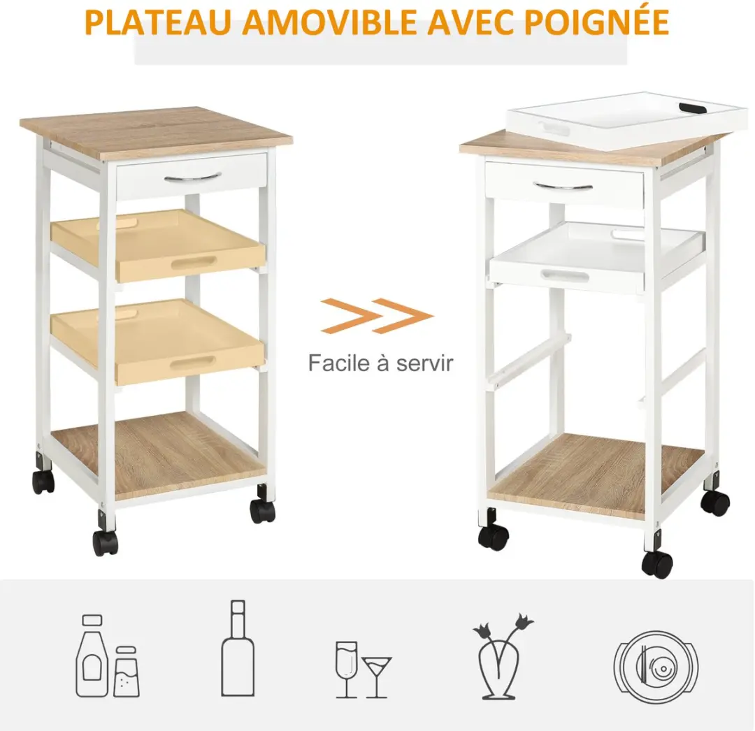 Homcom Keukentrolley 801-153WT - 37x37x76cm - Wit