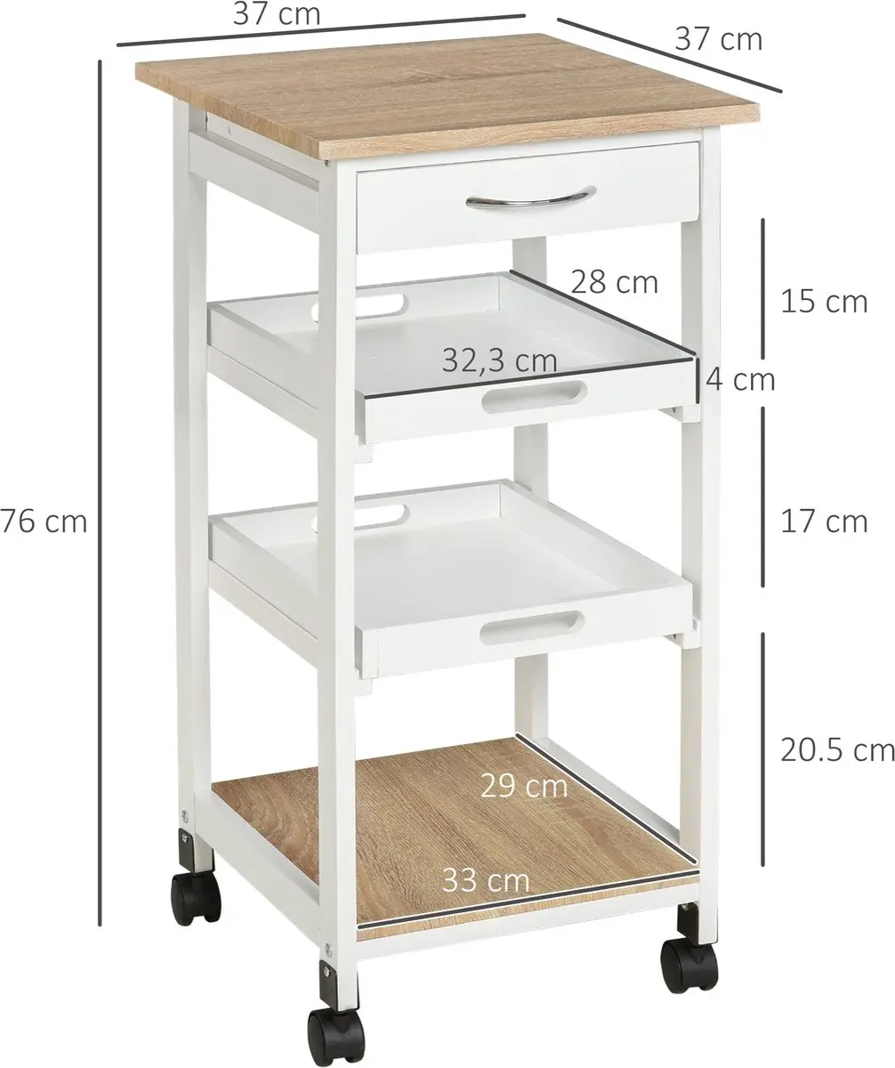 Homcom Keukentrolley 801-153WT - 37x37x76cm - Wit - afbeelding 6 van 6