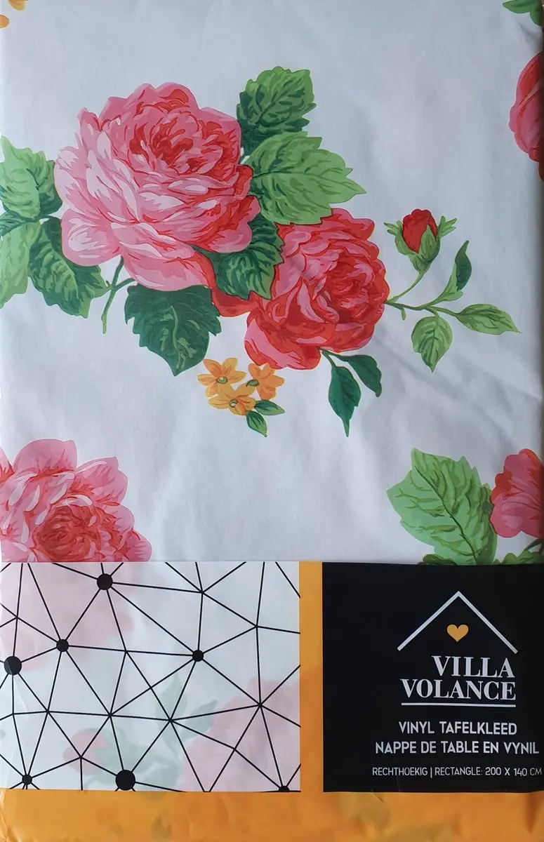 Villa Volance Tafelkleed Rozen Vinyl 200x140cm - Wit/Roze