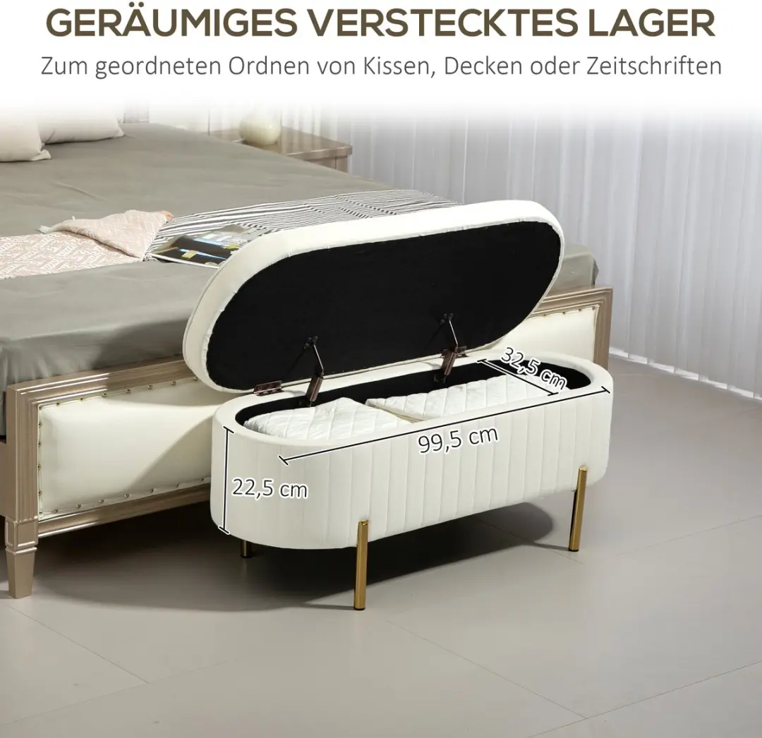 Homcom Opslag Ottoman 72L - Roomwit - afbeelding 6 van 6