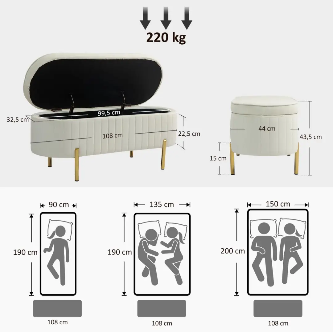 Homcom Opslag Ottoman 72L - Roomwit