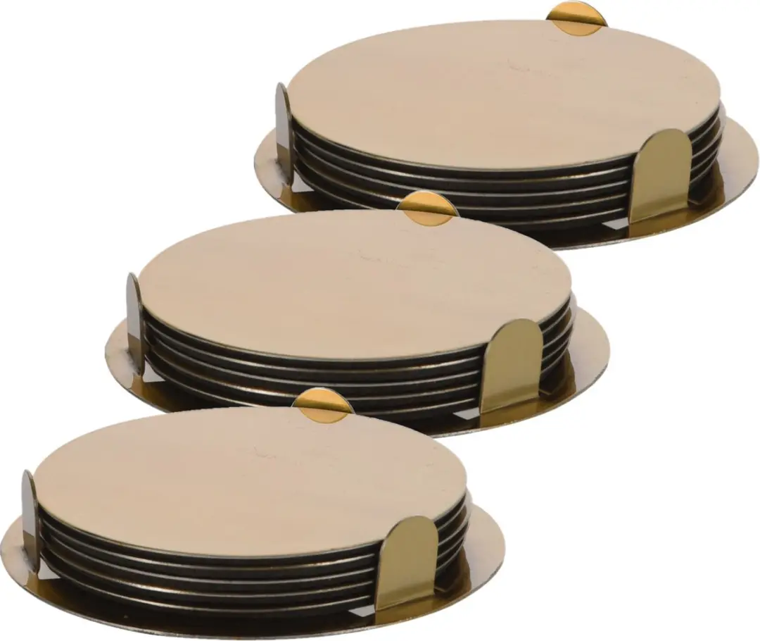 Excellent Houseware Goudkleurige RVS Onderzetters 18 Stuks - 8,5 cm - met Houder