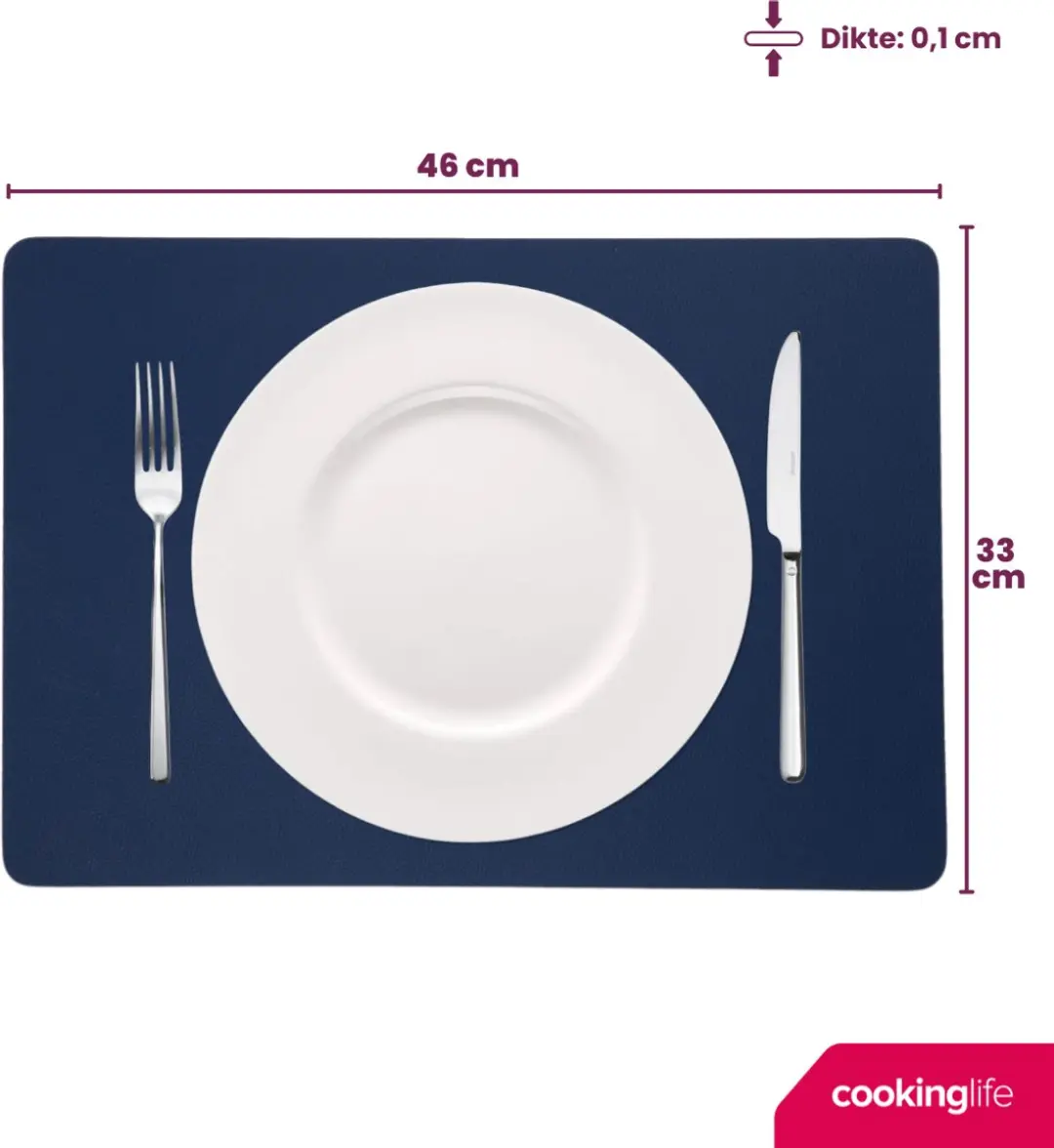 Cookinglife Vegan Lederlook Placemats - 6 Stuks 46x33cm - Grijs/Blauw