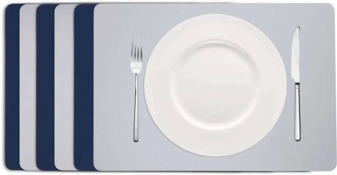 Cookinglife Vegan Lederlook Placemats - 6 Stuks 46x33cm - Grijs/Blauw