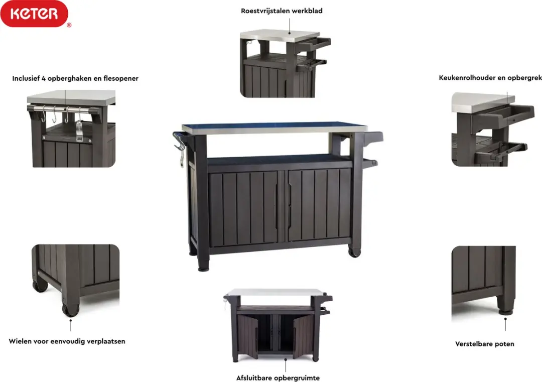 Keter Unity XL BBQ Tafel 207L - Grafiet