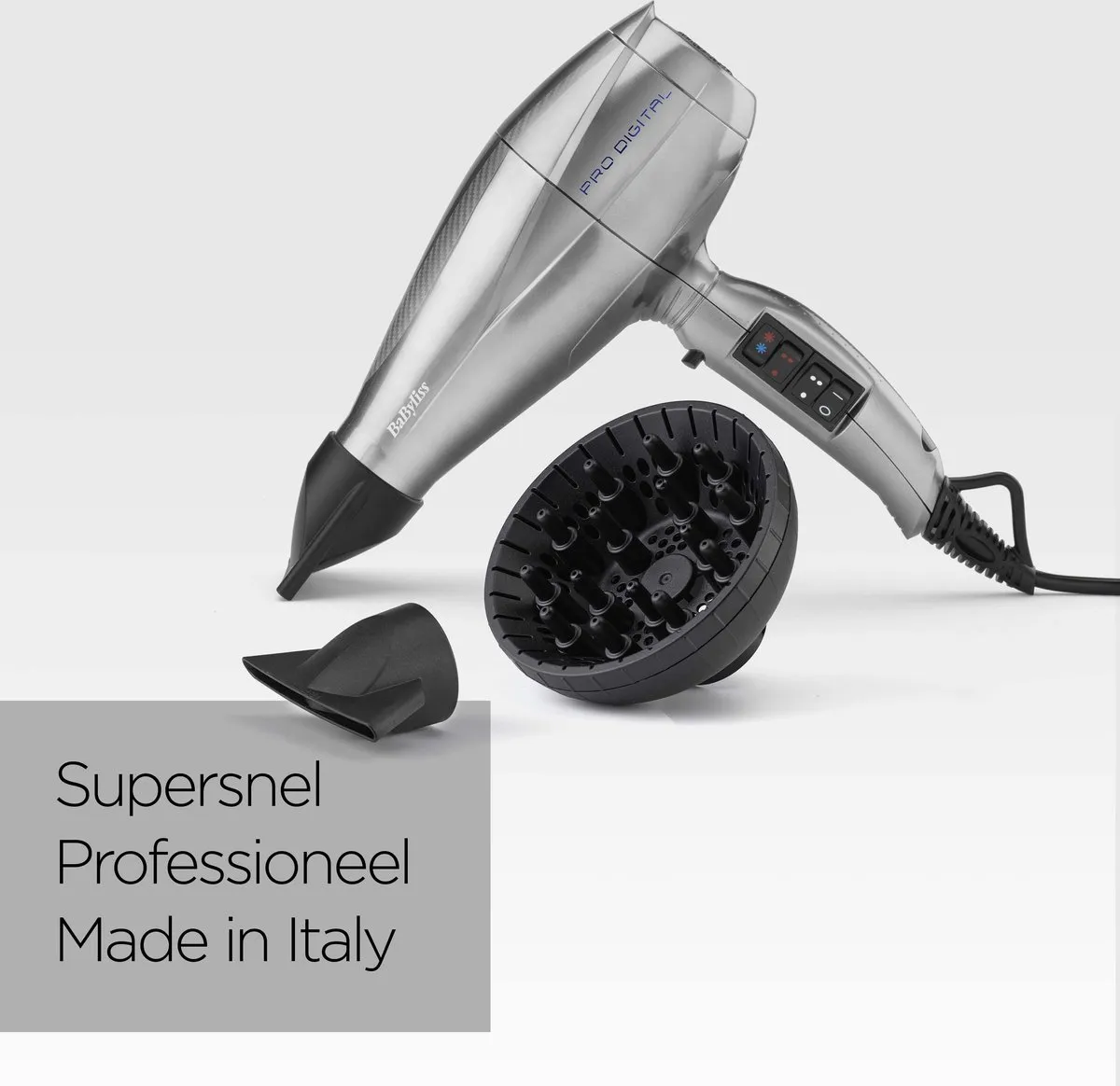 BaByliss Pro Digital Föhn 6000E - 2200W - Diffuser + 2 Blaasmonden - Digitale motor