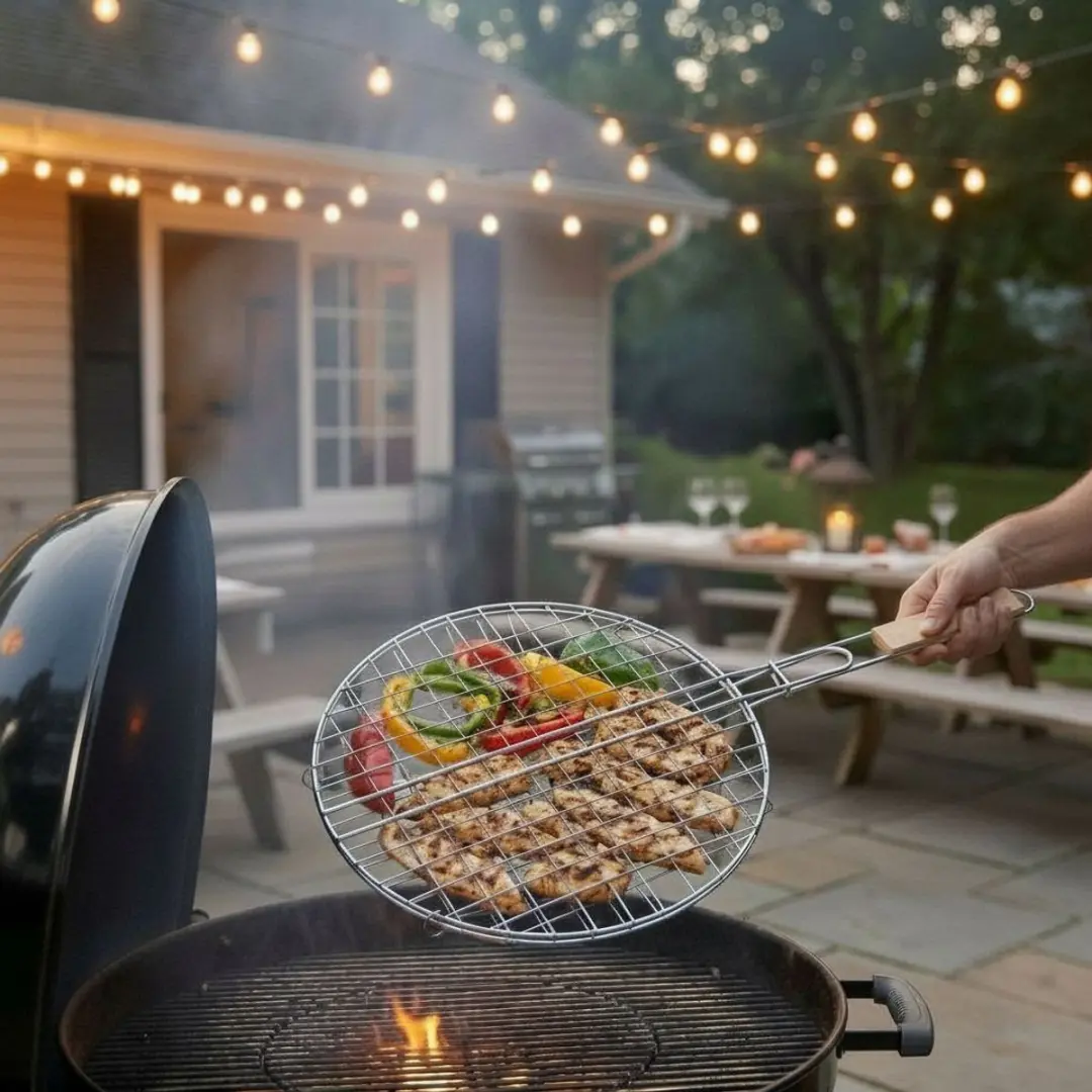 Alpina BBQ Grillmand - Fijnmazig Draaibaar Rooster - Bruin