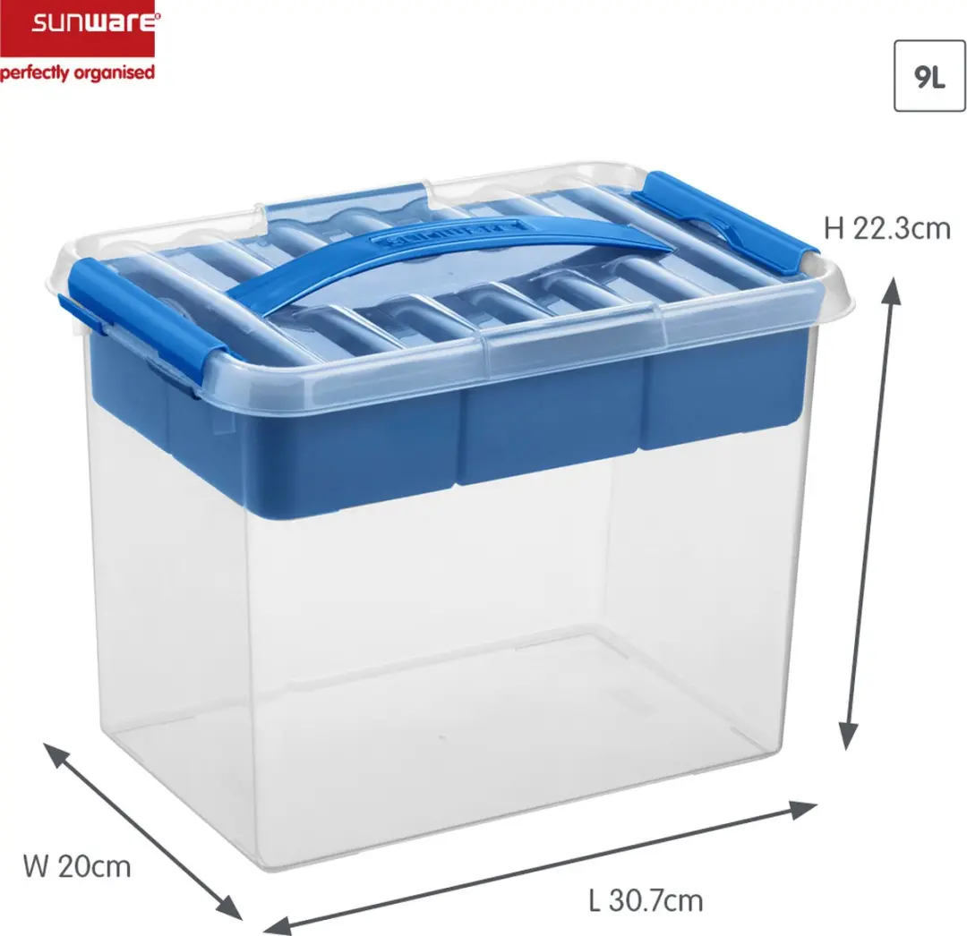Sunware Q-line Opbergbox 9L - 30.7x20x22.3cm - Transparant/Blauw