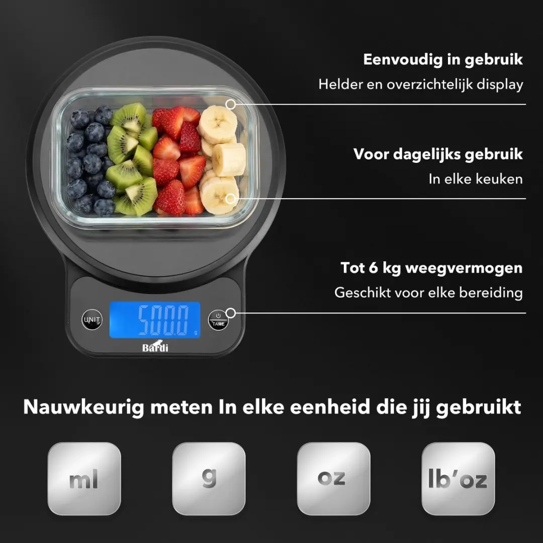 Bardi Digitale Keukenweegschaal 50375 - 10kg - Zwart