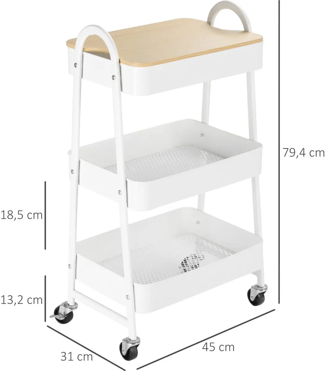 Homcom Keukentrolley 850-188 - 4 Wielen - Wit
