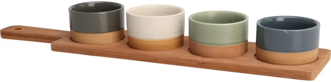 Excellent Houseware Bamboe Serveerplank - 4x Luxe Schaaltjes 40x10cm - Multi