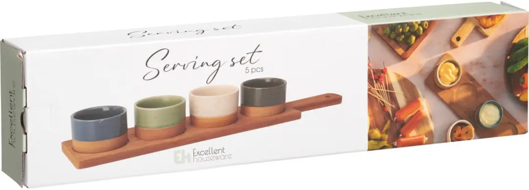 Excellent Houseware Bamboe Serveerplank - 4x Luxe Schaaltjes 40x10cm - Multi