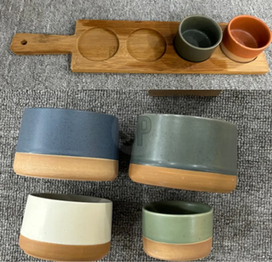 Excellent Houseware Bamboe Serveerplank - 4x Luxe Schaaltjes 40x10cm - Multi