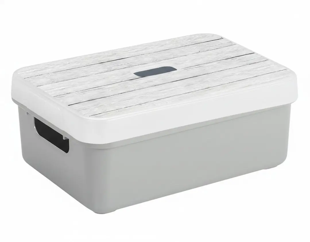 Sunware Opbergbox 9L Lichtgrijs - Houtnerf deksel - afbeelding 4 van 5
