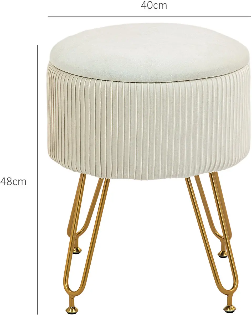 Homcom Sitzhocker - Ø40cm x 48cm - Crèmewit - afbeelding 6 van 6