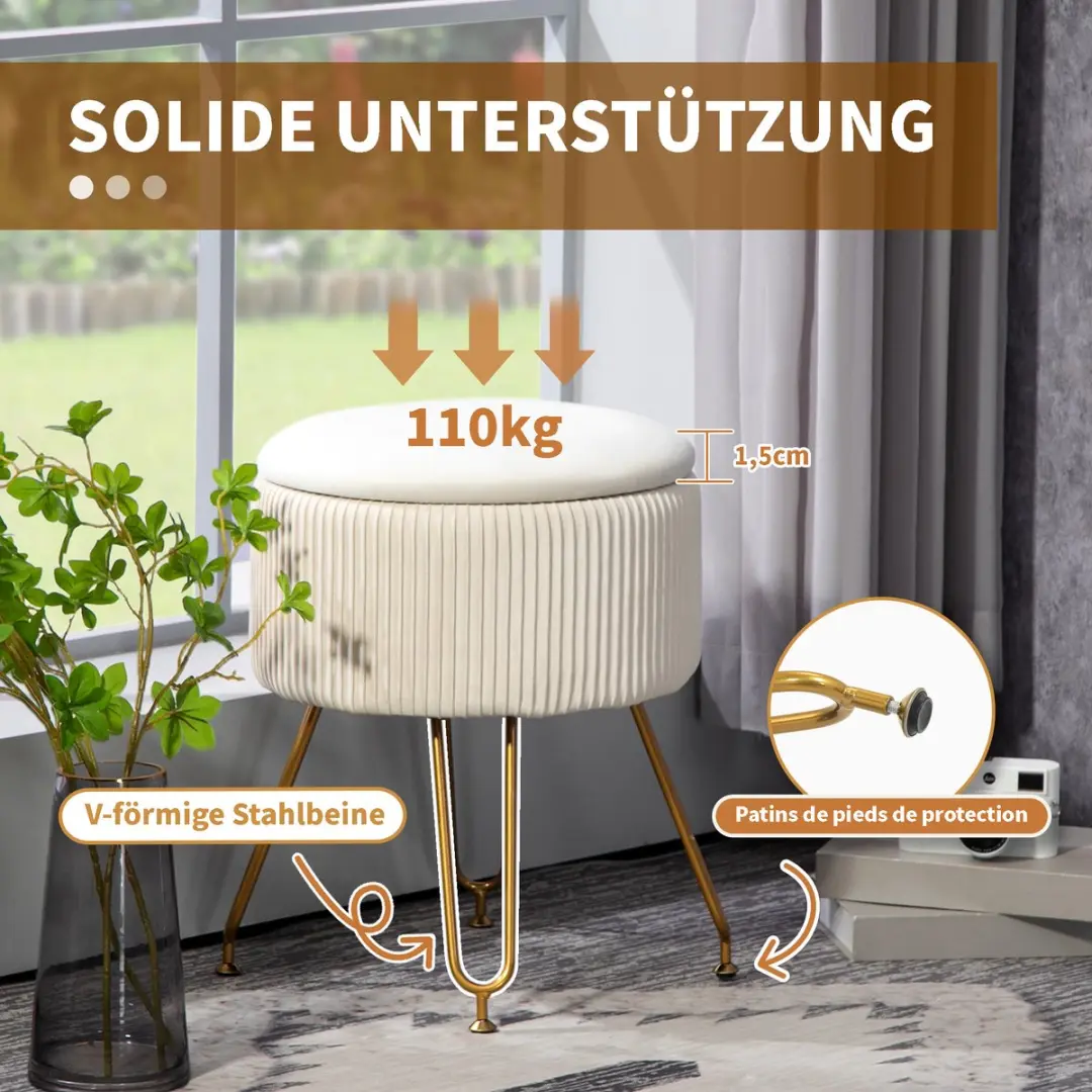 Homcom Sitzhocker - Ø40cm x 48cm - Crèmewit