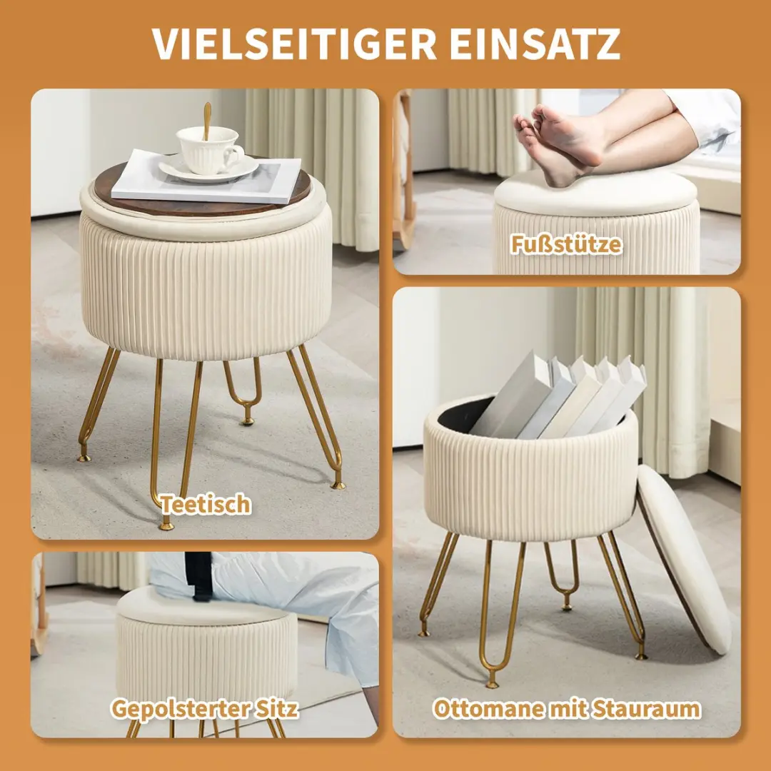 Homcom Sitzhocker - Ø40cm x 48cm - Crèmewit