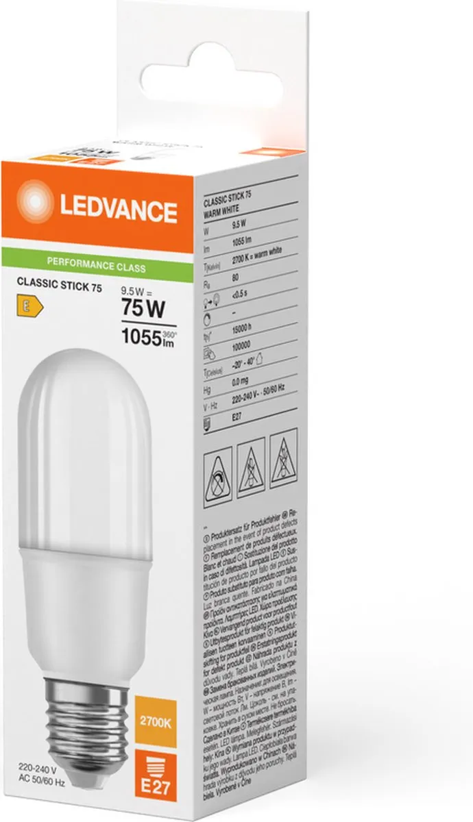 LEDVANCE Classic Stick E27 9W 1050lm - Mat - Zeer Warm Wit
