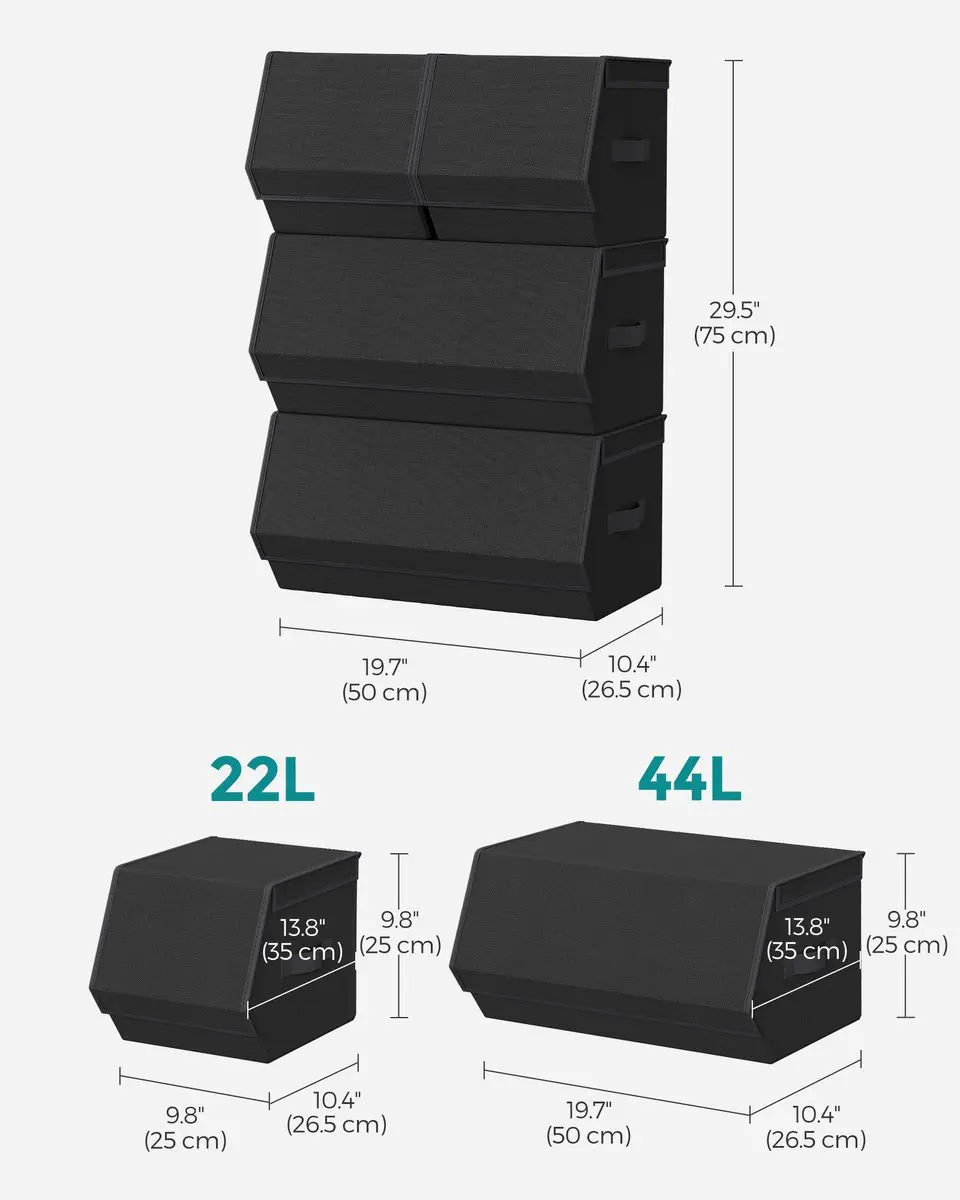 Songmics Opbergboxen RLB022B01V1 - 4 Stuks - 132L - Inktzwart - afbeelding 6 van 6