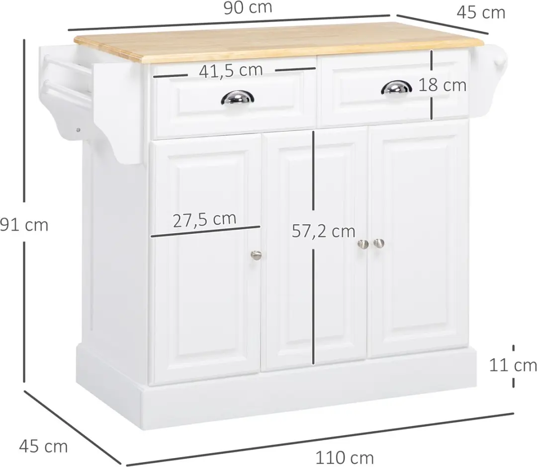 HOMCOM-Keukeneiland-Hout-110x45x91cm-Wit