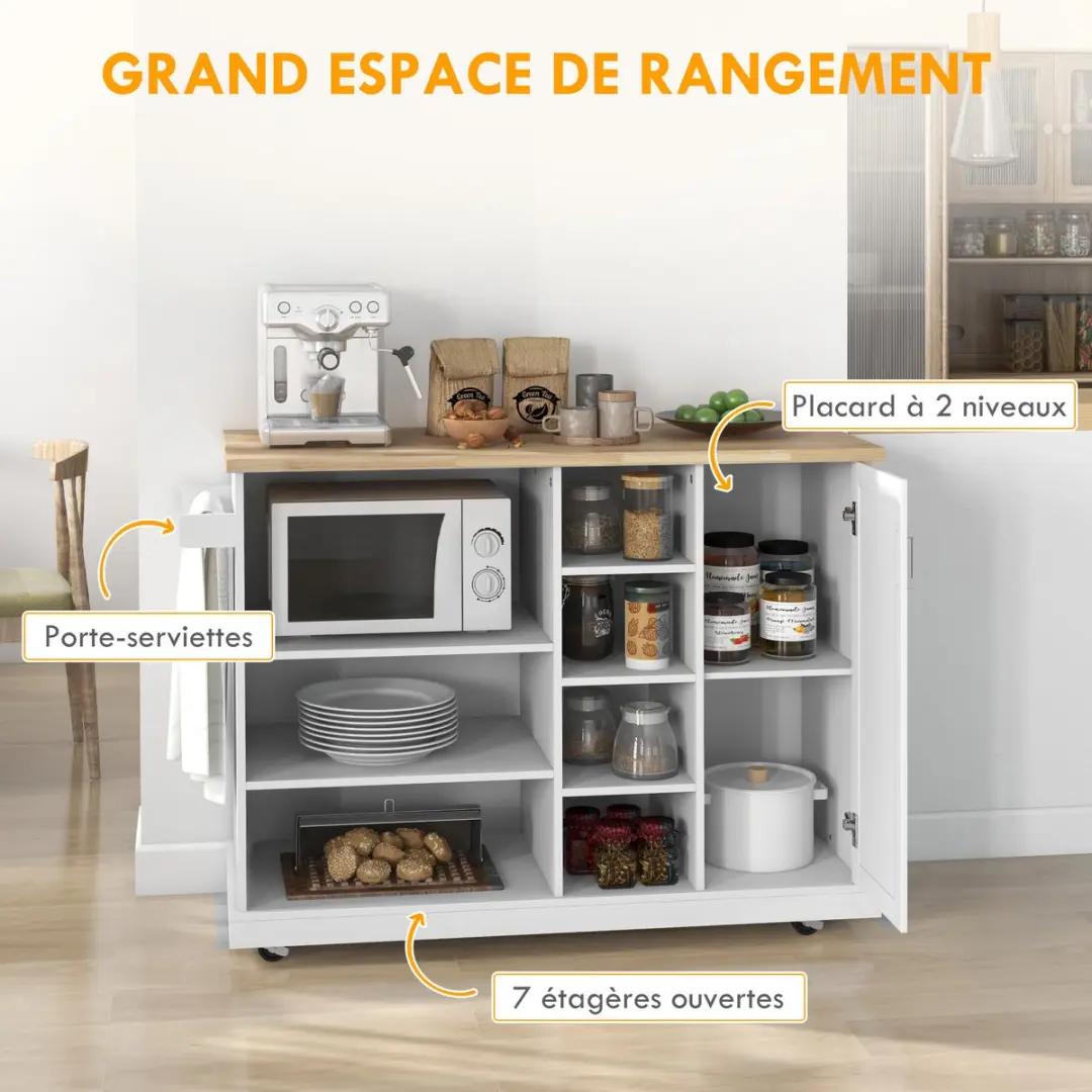 Homcom Keukeneiland 129x51x93cm - Wit