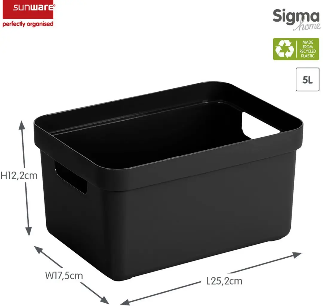 Sunware Sigma Opbergboxen - 5x5 liter - 25x18x12cm - Zwart