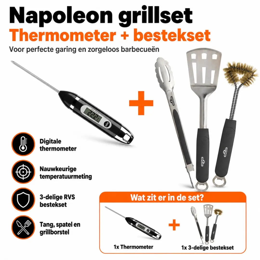 Napoleon Grillset Thermometer & Bestekset - 4 Stuks - Zilver/Zwart