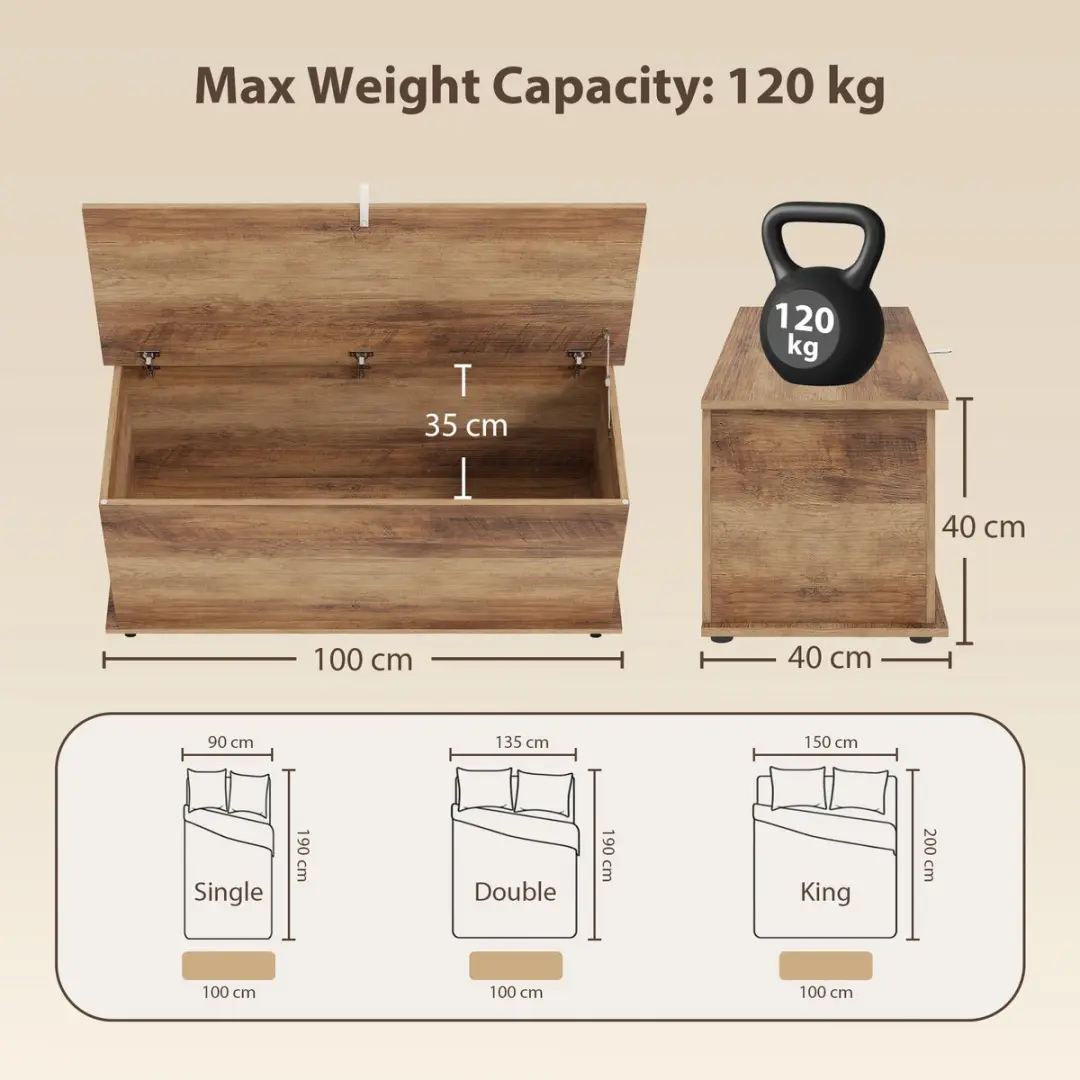 HOMCOM Opbergkist - Spaanplaat - 100x40x40cm - Bruin