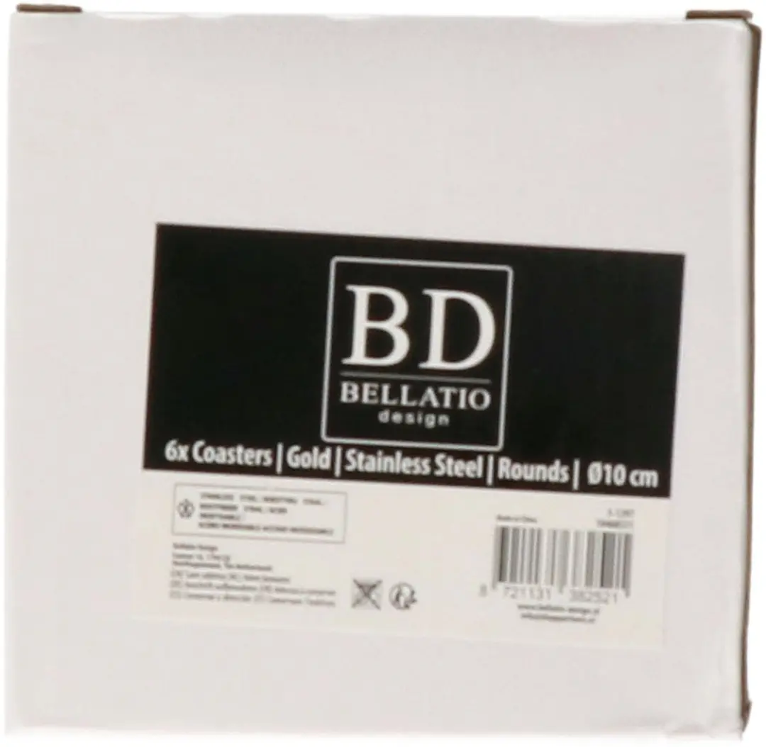 Bellatio Design Onderzetters 6-delig - Goud - Ø8,5cm - RVS Houder