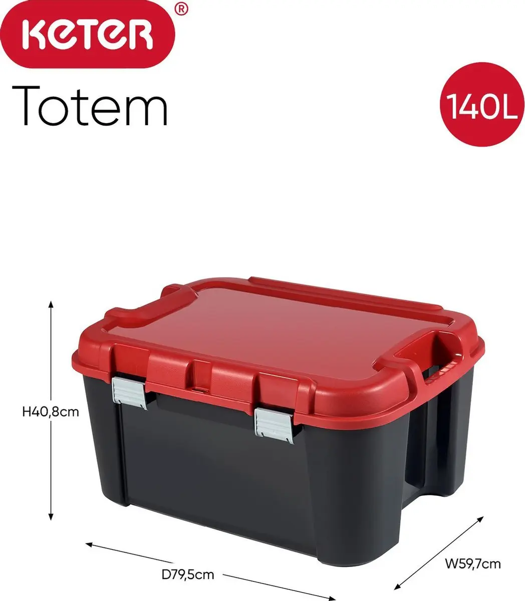 Keter Curver Totem Opbergbox 140L - Zwart/Rood