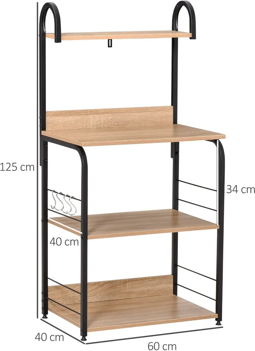 Homcom Keukenopbergplank 60x40x125cm - E1-klasse spaanplaat - Natuurlijk houtlook