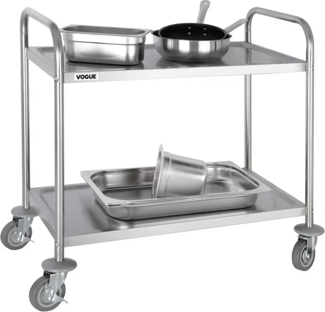 Vogue Serveerwagen HTF997 Keukentrolley - 2 Bladen - Zilver - 81x45,5x85,5cm