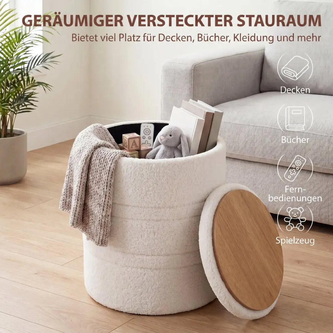 Homcom Storage Ottoman Sherpa Ø36,5cm - 33L - Wit