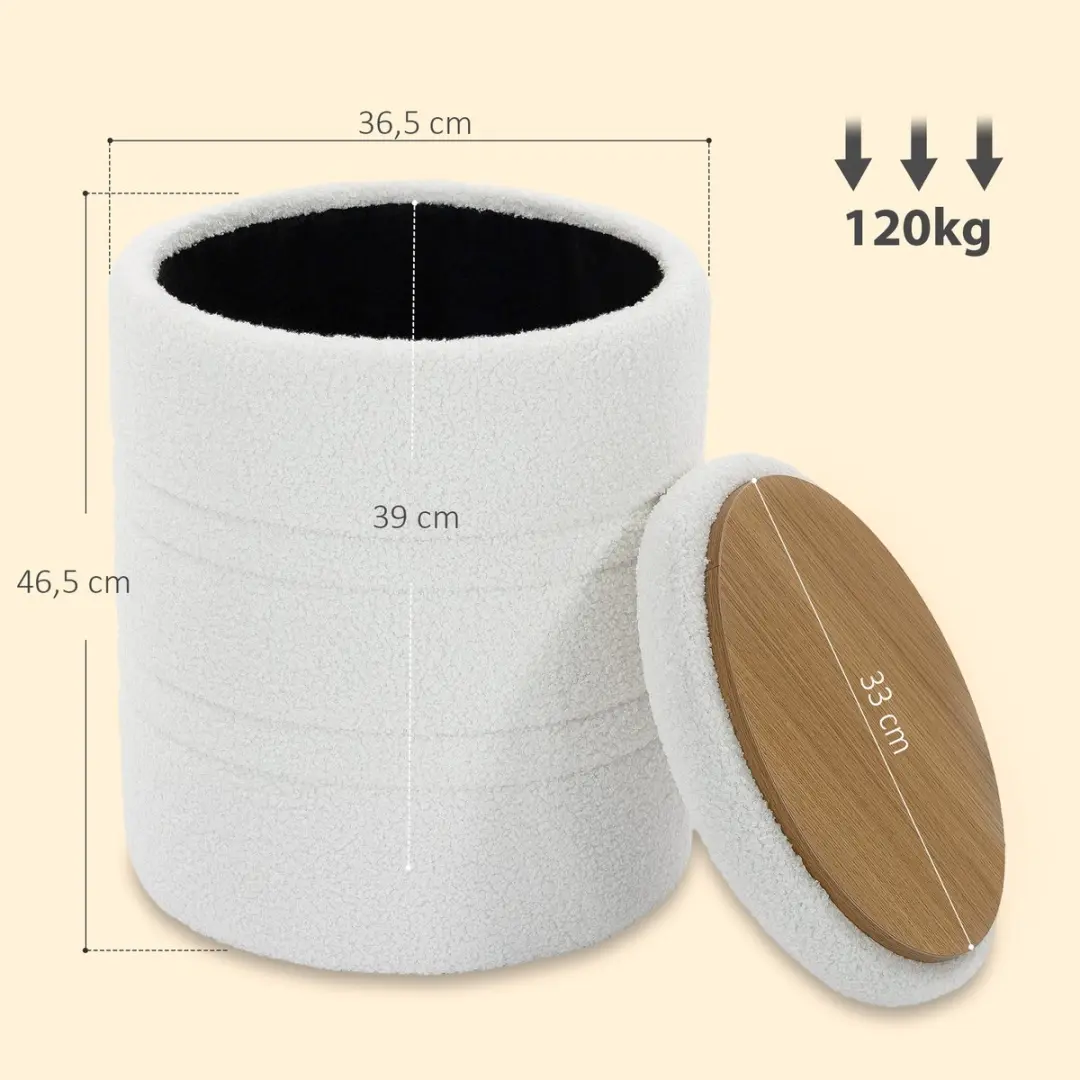 Homcom Storage Ottoman Sherpa Ø36,5cm - 33L - Wit