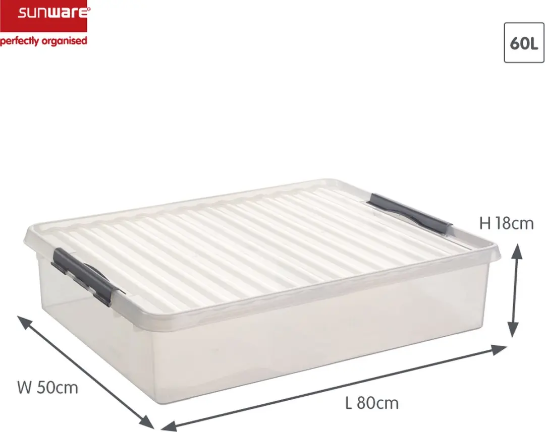 Sunware Q-line Opbergbox 60L - 80x50x18cm - Grijs/Transparant Metaal