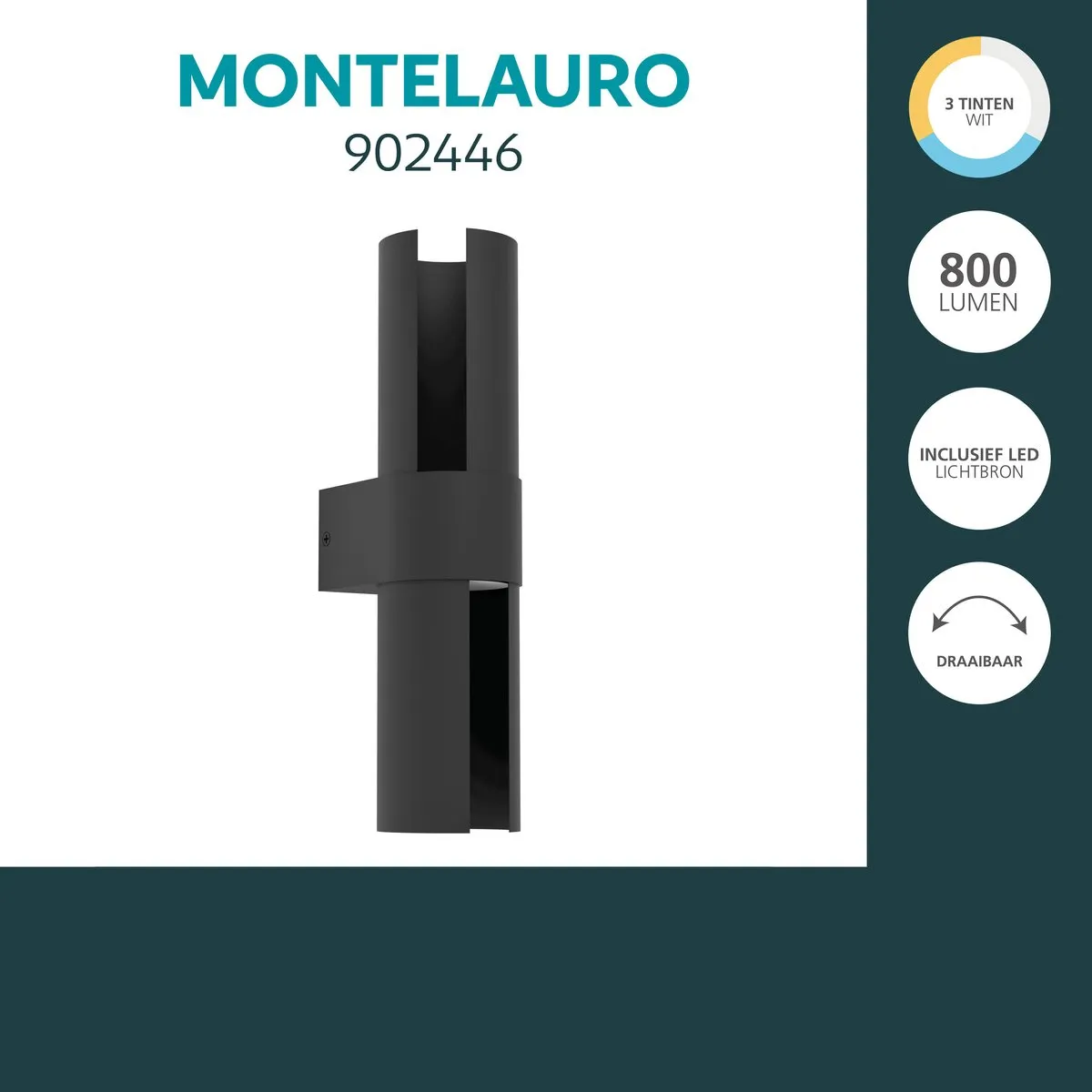 Eglo Montelauro Wandlamp Buiten 32cm - Zwart - Instelbaar wit licht - afbeelding 6 van 6