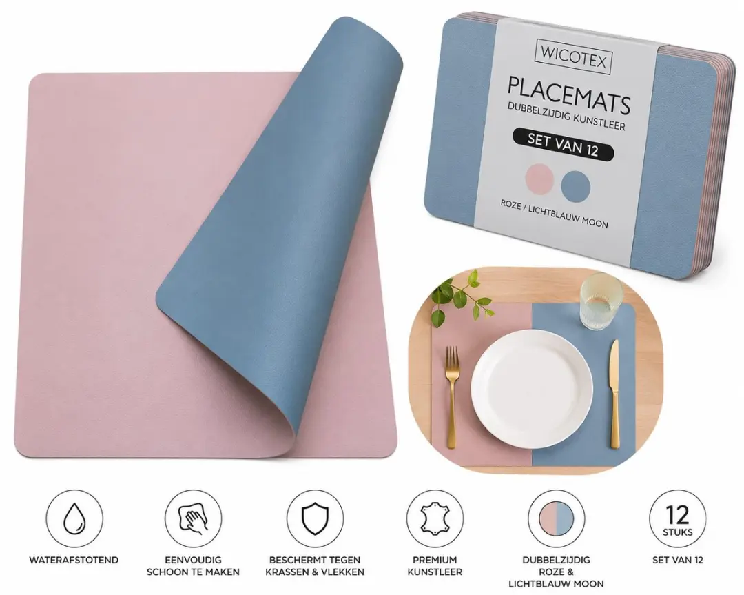Wicotex Placemats Kunstleer Roze/Lichtblauw