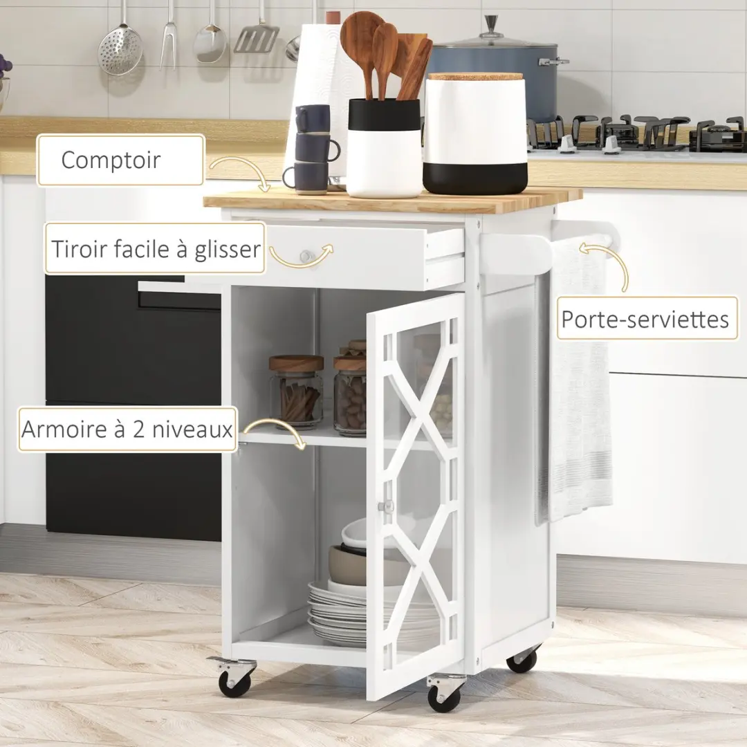 Homcom Keukenwagen 63x45x86cm MDF - Wit