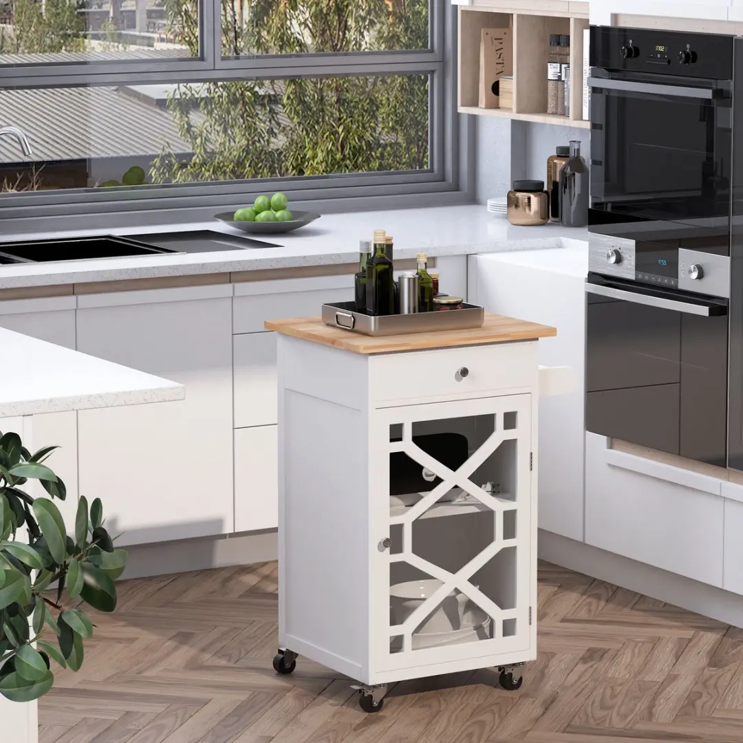 Homcom Keukenwagen 63x45x86cm MDF - Wit