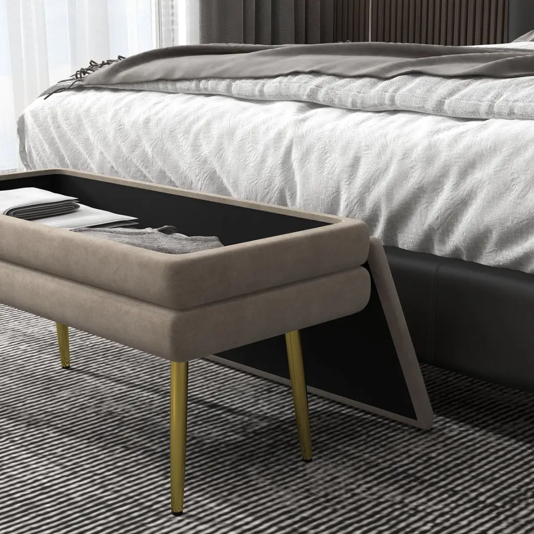 Homcom Sitzbank - 79,5x37,5x43cm - Beige - afbeelding 2 van 6
