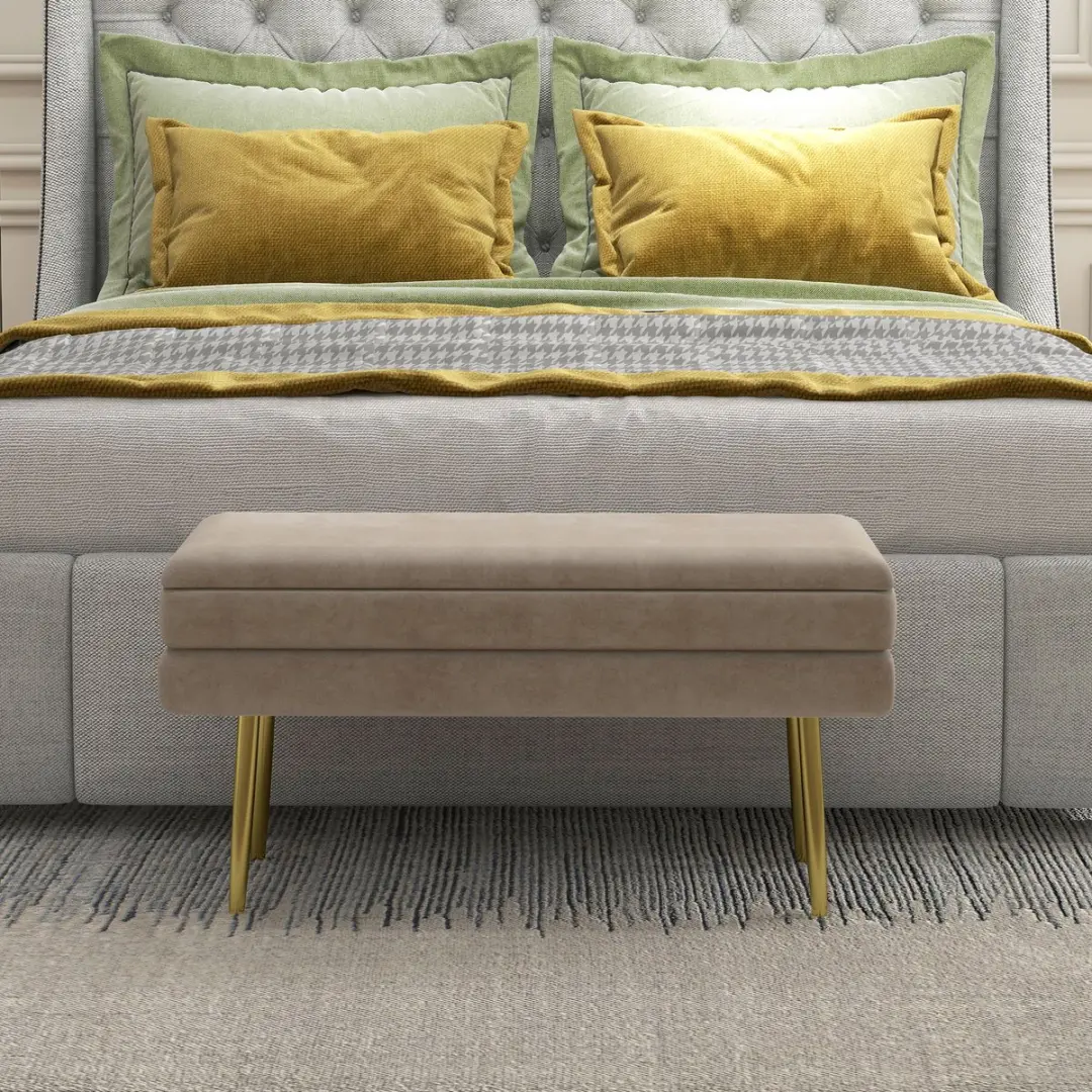 Homcom Sitzbank - 79,5x37,5x43cm - Beige - afbeelding 3 van 6