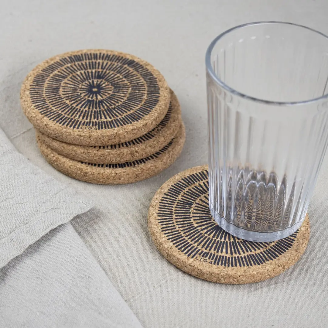 Liga Kurk Onderzetter Lijnen Set - 4 Stuks - Ø10cm