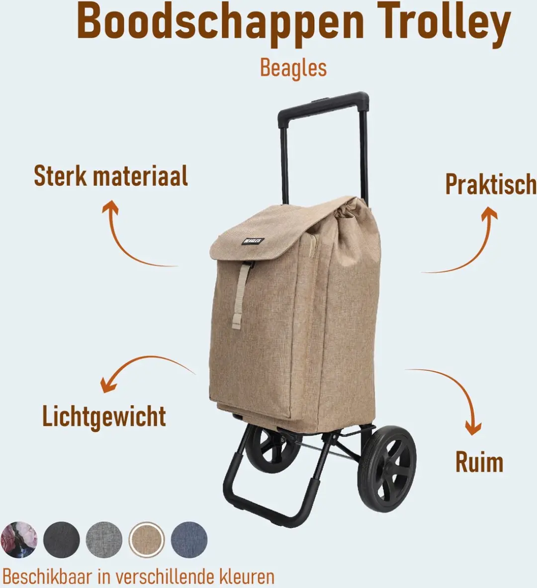 Beagles Shop & Go Boodschappenwagen Opvouwbaar 40L - Taupe