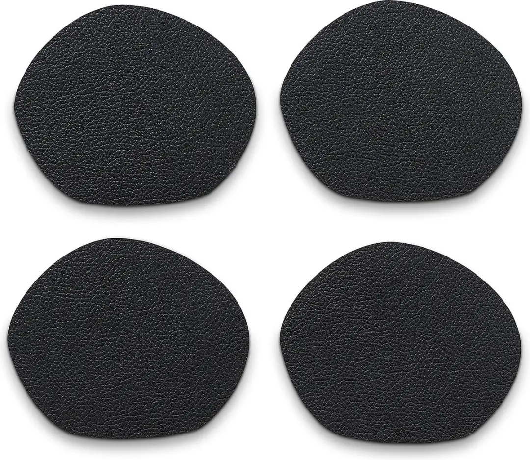Kela Glazen Onderzetter Kunstleer 10x12cm - Set van 4 Stuks - Zwart