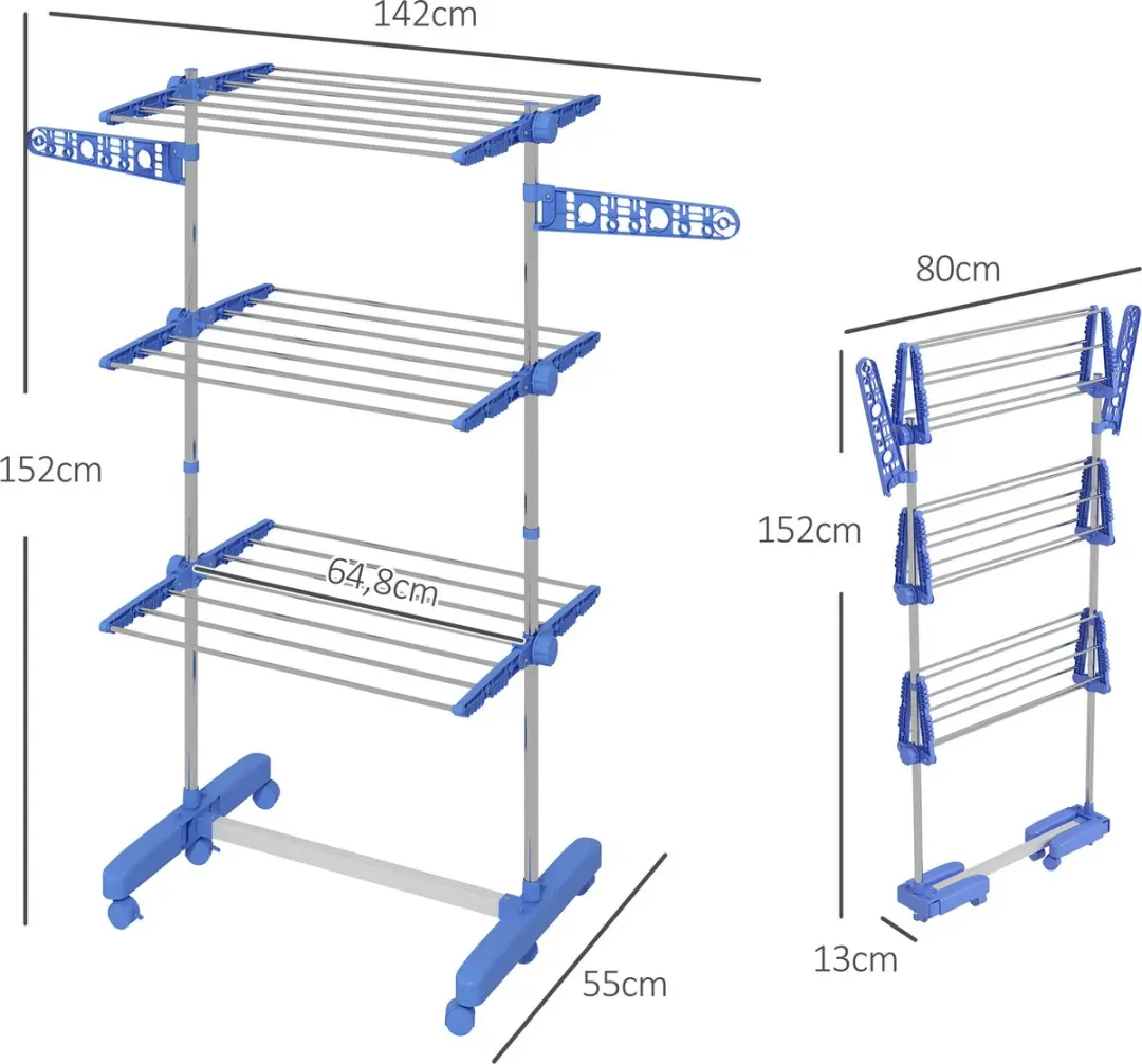 Homcom Wäscheständer Edelstahl - 142x55x152cm Blau