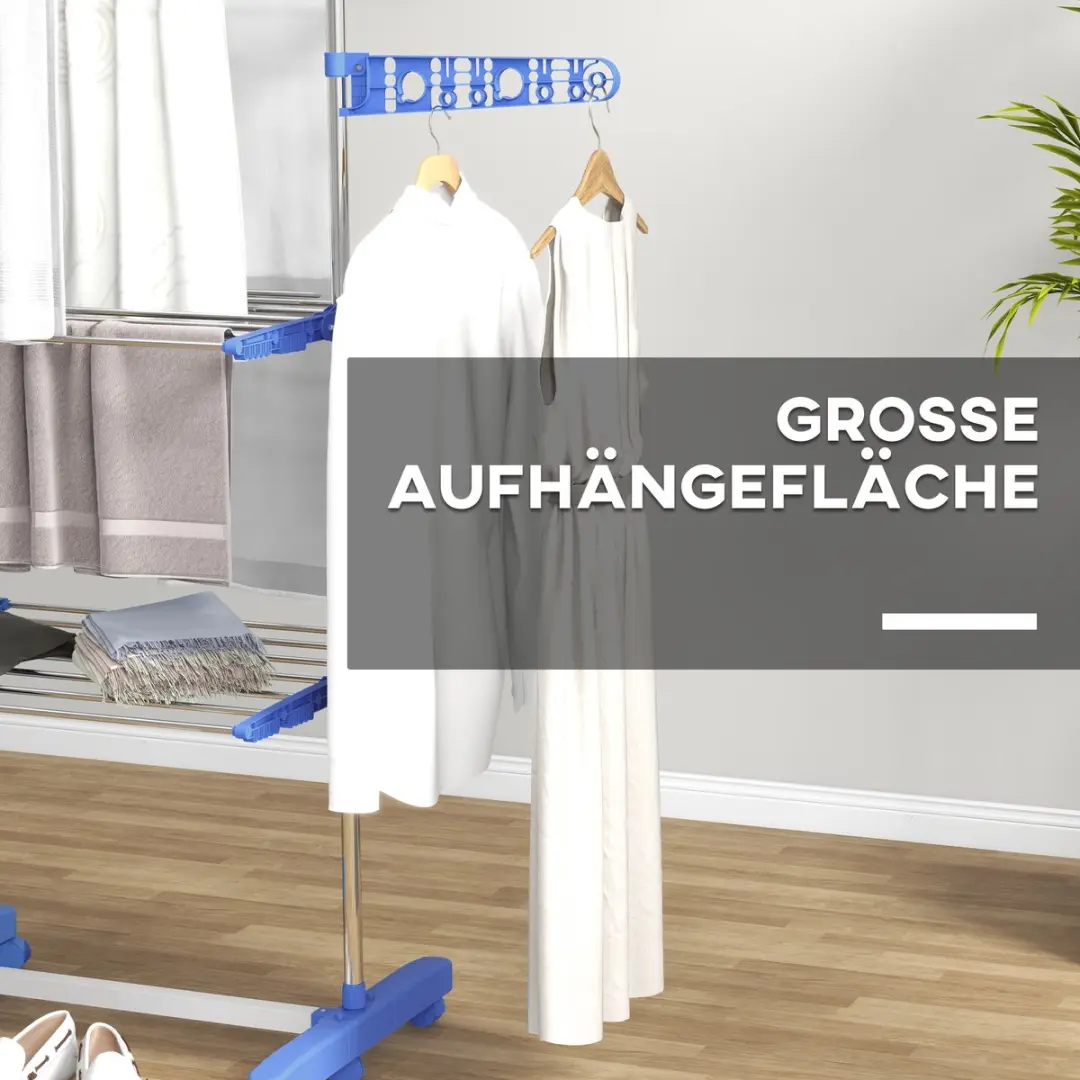 Homcom Wäscheständer Edelstahl - 142x55x152cm Blau - afbeelding 6 van 6