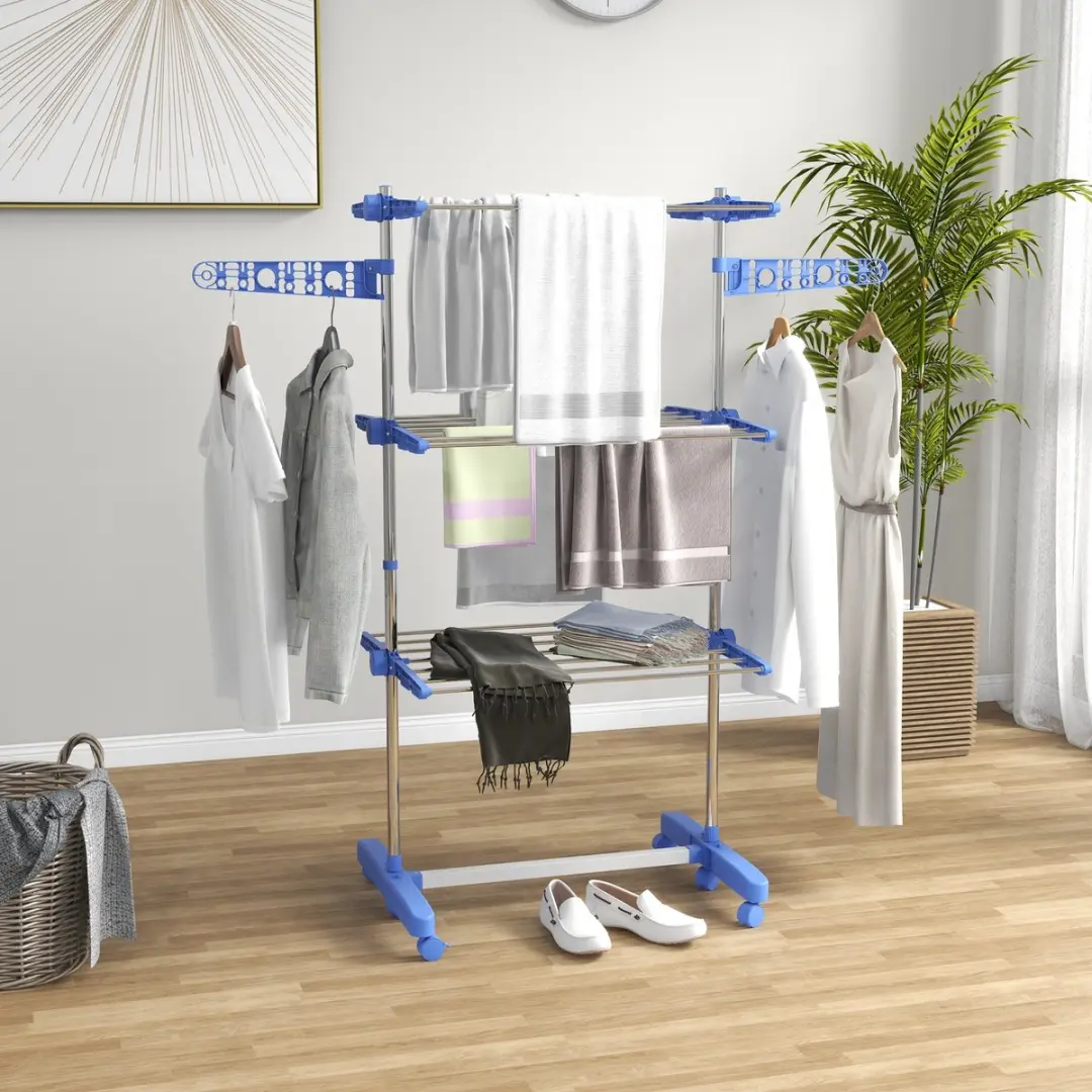 Homcom Wäscheständer Edelstahl - 142x55x152cm Blau