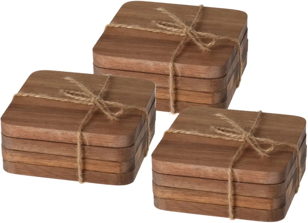 Excellent Houseware Acacia Houten Glazen Onderzetters 12x - 10x10cm - Bruin