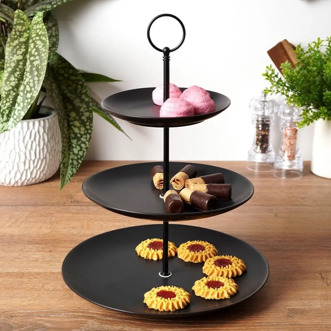 Svenska Living Etagère 3-laags Porselein - 16 x Ø26cm - Zwart